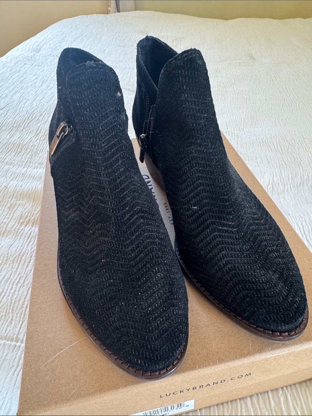Lucky Brand Black Woven Ankle Booties